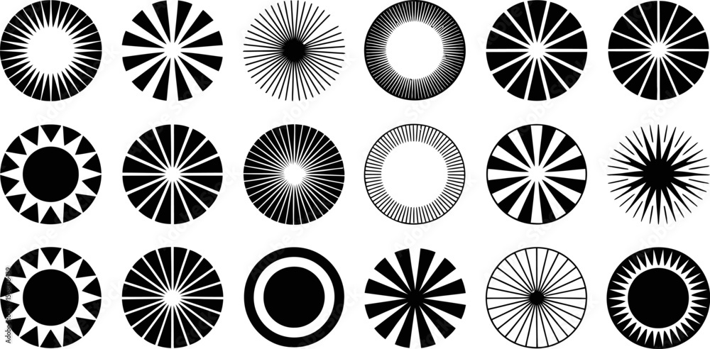 Poster vector radial elements design set geometric shapes graphic resources abstract circle burst rays sunb