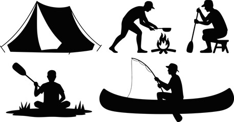 Camping and outdoor activities silhouette vector illustration for adventure and nature enthusiasts