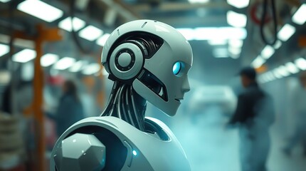 Futuristic robot in factory environment