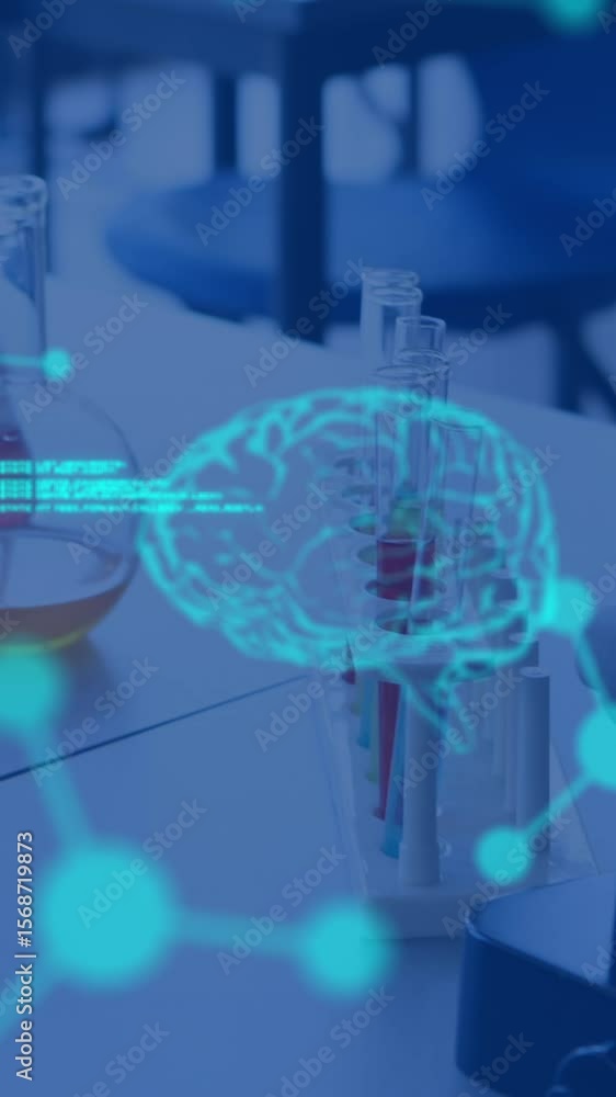 Poster animation of data processing over laboratory equipment in lab
