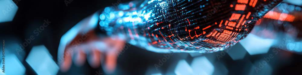 Poster stylized robotic arm with illuminated circuitry