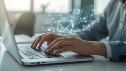 High-Quality Photo of Person Typing Email on Laptop, Digital Communication Concept