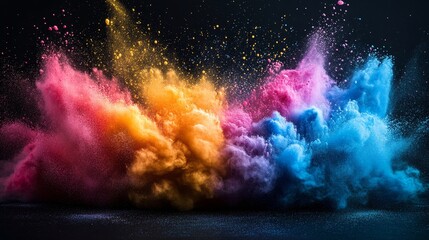 A black background vibrant colors, puffs of chalk dust