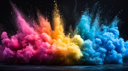 A black background vibrant colors, puffs of chalk dust