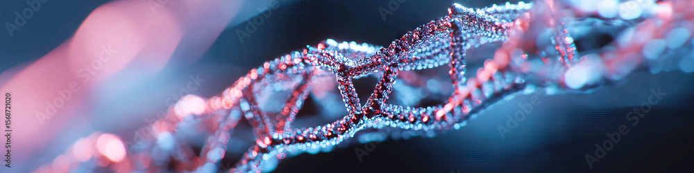 Aufkleber close-up image of a double helix structure with blue and red illumination