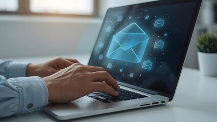 High-Quality Photo of Person Using Laptop to Send Emails, Digital Communication Concept