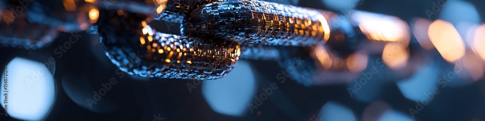 Poster close-up of pixelated metallic chain links