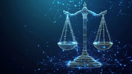 Digital blue background with polygonal wireframe judicial services 