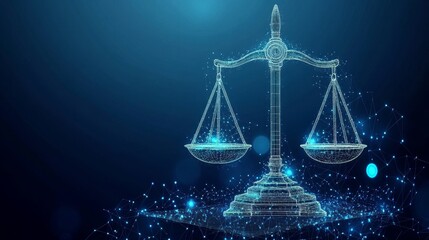 Digital blue background with polygonal wireframe judicial services 