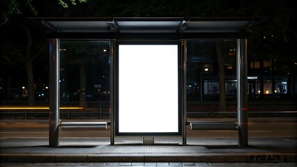 Modern bus shelter night illuminated advertisement display