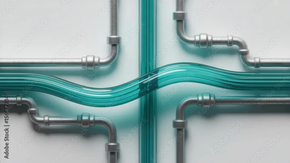 Aufkleber hydraulic mechanism with transparent fluid tubes and metal pipe connectors creating smooth flow syst