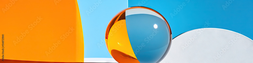 Poster translucent sphere on multicolored planar surface