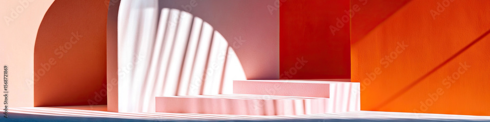 Poster abstract architectural composition with stepped platform and color blocks