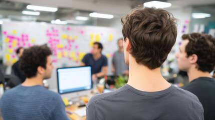 Creative team collaborating in a modern startup office meeting