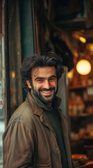 Obraz premium Smiling man with a warm, inviting expression.
