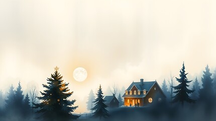 winter landscape with house and tree