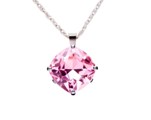 pink crystal pendant necklace hanging on delicate chain 