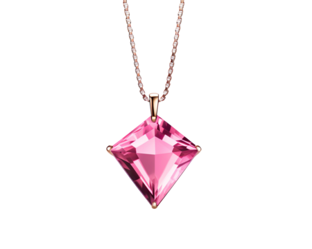 pink crystal pendant necklace hanging on delicate chain