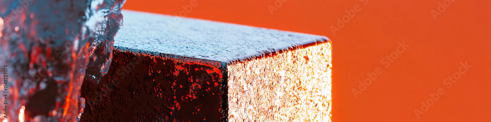 Poster close-up of textured blocks against orange background