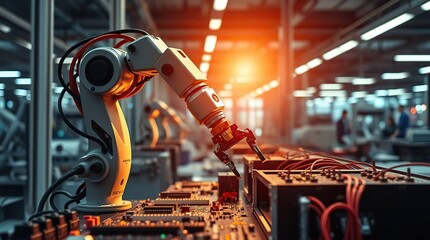 Drones fly above farmland at sunset