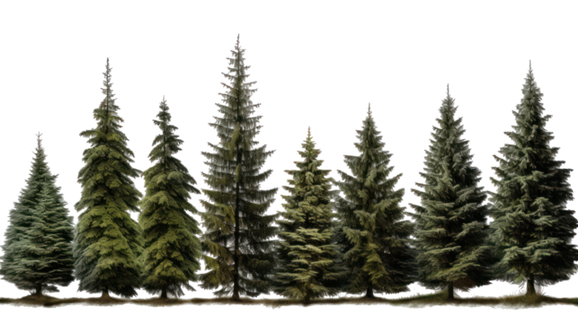  Set of Picea mariana Trees - Group of black spruce trees with dense green needles on transparent background