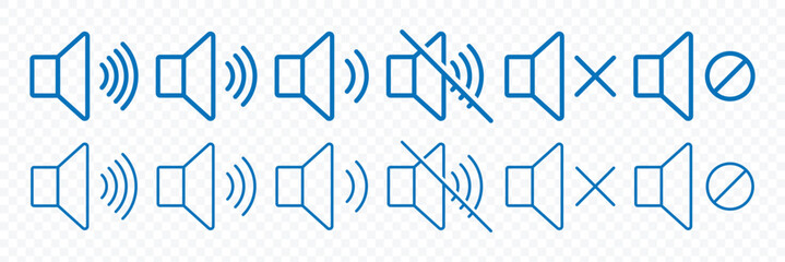 Speaker, Volume, and Mute Unmute Icons Collection. Sound volume and mute icon. Audio voices sound icon. Vector Illustration