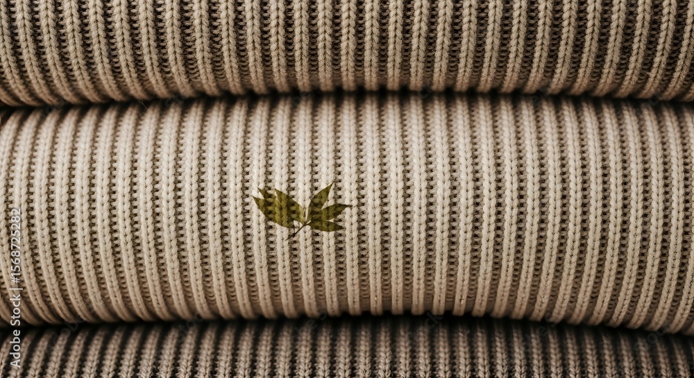 Poster close-up abstract of stacked textured tubing with a small green leaf adding a contrasting element su