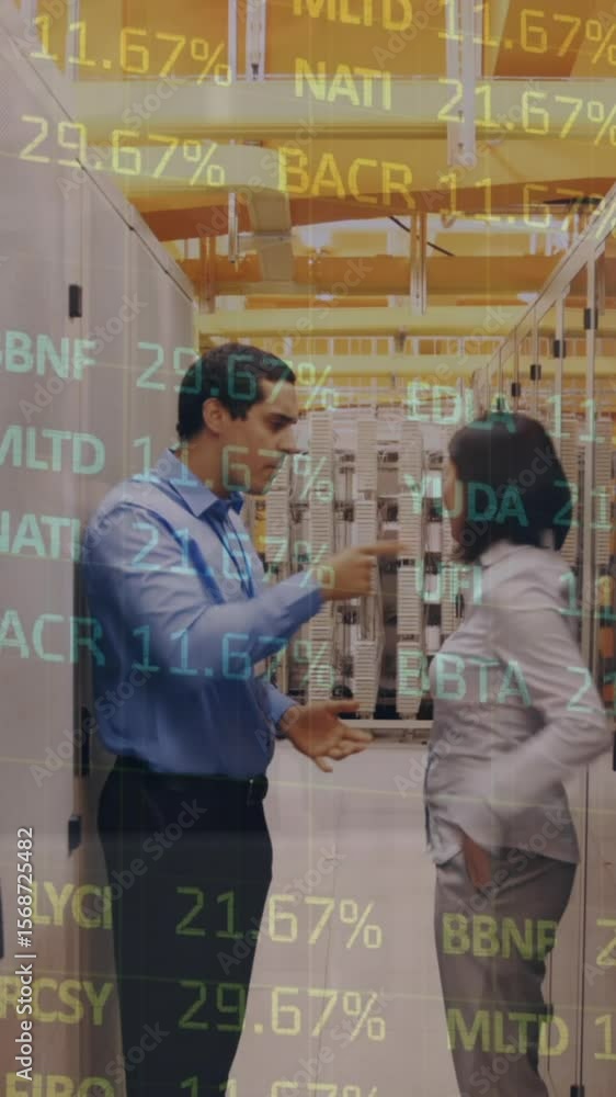 Poster animation of data processing over workers in server room