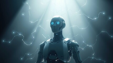 Robotic figure in bright, ethereal light