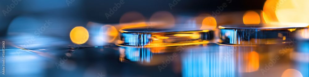 Poster reflective surface with two cylindrical objects and bokeh lighting