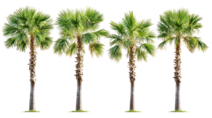  Set of Sabal Palmetto Trees - Group of Sabal palmetto palm trees with lush green fan-shaped leaves on transparent background