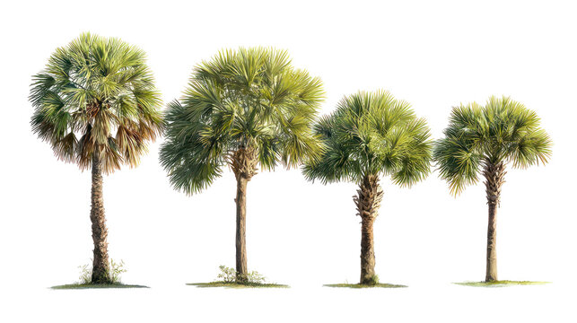  Set of Sabal Palmetto Trees - Group of Sabal palmetto palm trees with lush green fan-shaped leaves on transparent background