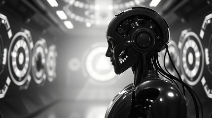 Black and white robot side profile view