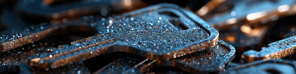 Close-up Photograph of Multiple Wet Metallic Keys
