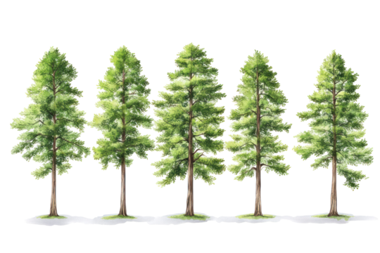  Set of Taxodium Ascendens Trees - Group of Taxodium ascendens (pond cypress) trees with lush green foliage on transparent background