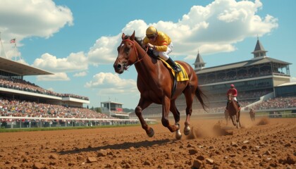 Horse racing competition kentucky derby sports event outdoor track close-up view thrilling race atmosphere