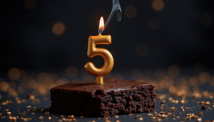 Celebrating a 5th birthday cake with candle indoor party festive atmosphere close-up view joyful celebration