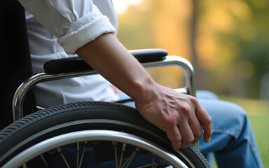 Obraz premium An elderly person in a wheelchair close up. High quality