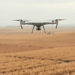 Drone flies above golden farmland