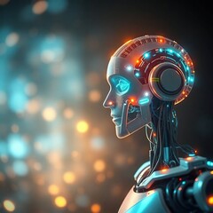 Futuristic robot gazes into the beyond.