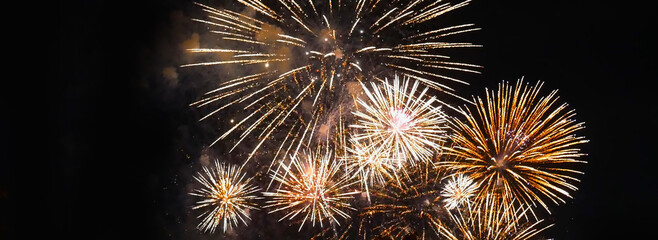 Banner Golden Firework celebrate anniversary independence day night time celebrate national...