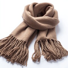 Beige wool scarf with fringe