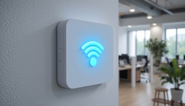 Connecting teams wi-fi access point installation in modern office space technology indoor professional environment