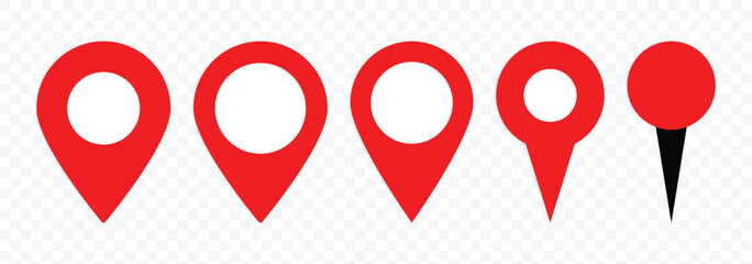 Red location icon. Geolocation gps tag icons set, mark location, location pin icon, position symbol. Map pin icon. Navigation sign. Vector illustration