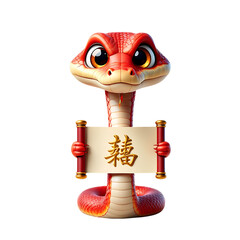 Illustrative, Serpentine Charming red snake holding a scroll with festive lettering and vibrant colors for cultural celebrations