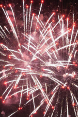 Vertical Horizon Red Firework celebrate anniversary night time celebrate national holiday. Happy...