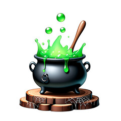 Bubbling Cauldron, Magic Potion, and Mystical Brew A Fantasy Illustration of Witchcraft and Alchemy