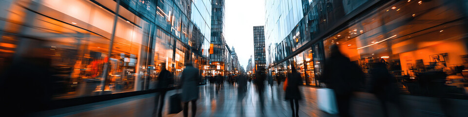 Motion Blurred Pedestrians in Modern City Streetscape