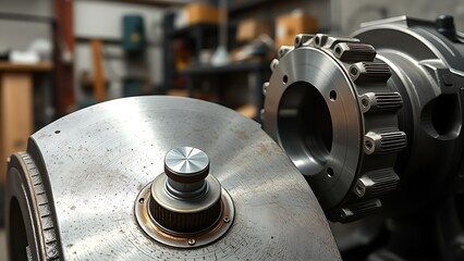 Detailed metal workpiece in an industrial workshop, showcasing precision craftsmanship.