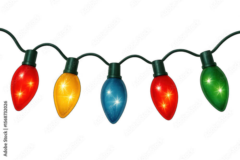 Aufkleber string of colorful glowing christmas lights hanging on a transparent background, adding a festive to